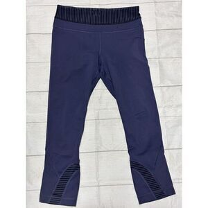 Lululemon Leggings Back Zip Pocket Purple Striped Waistband  Size 4 Woman's Crop